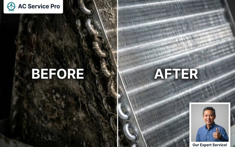 Before and after comparison showing dramatic difference after chemical wash cleaning