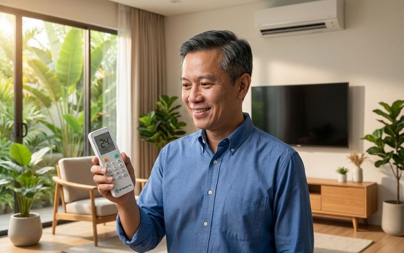 Digital thermostat showing optimal 24 degree temperature setting