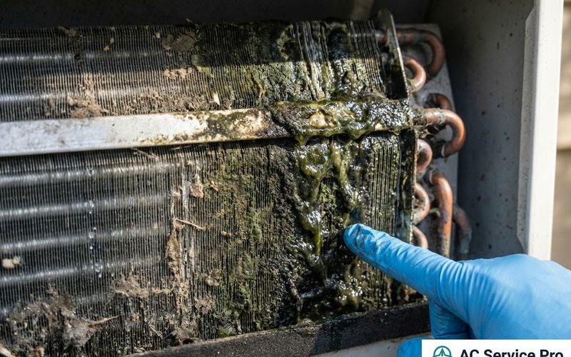 Mold and bacteria growth on dirty aircond evaporator coils